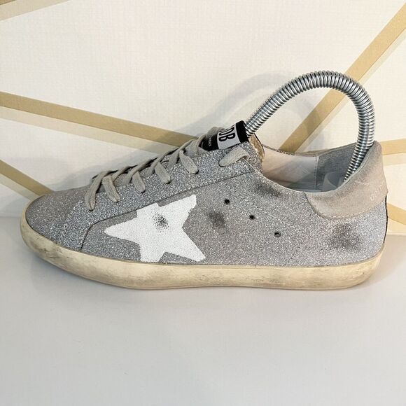 Golden Goose Sz 37, US 7 Superstar Silver Crystal Glitter Star Sneakers EUC - Picture 4 of 12